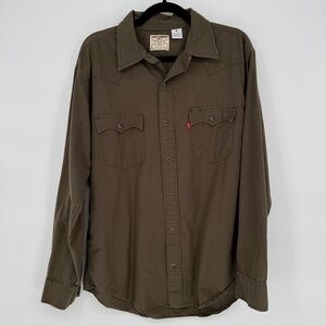Vintage 2004 Levis Pearl Snap Shirt Olive Green Men's Medium Western Y2K 90s